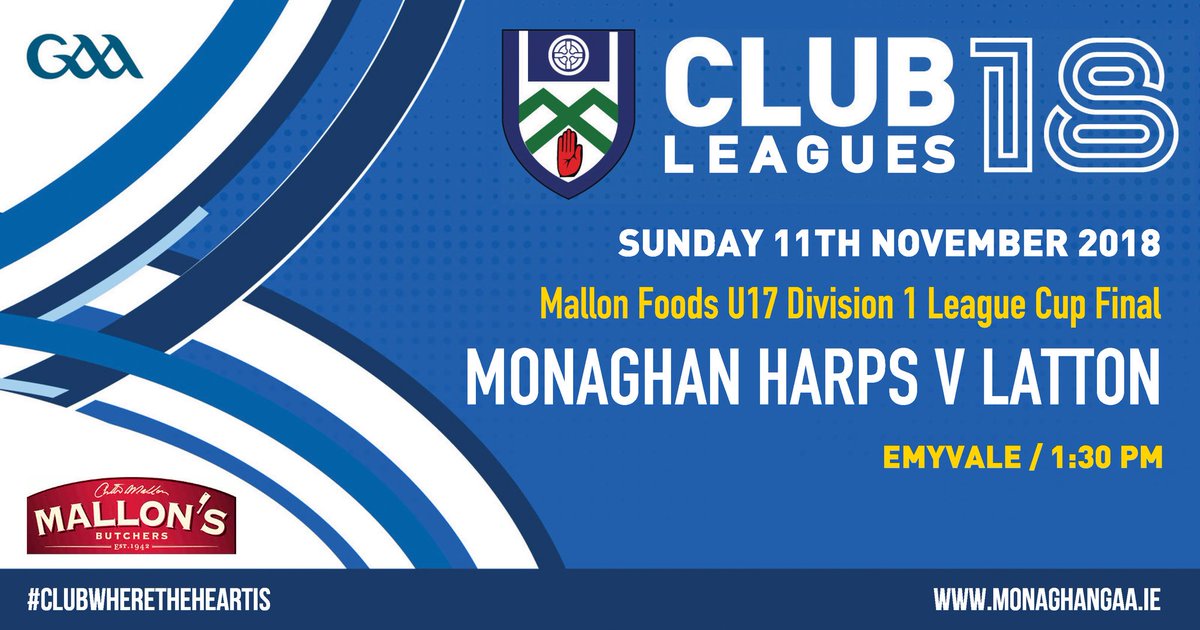 monaghangaa's tweet image. @mallonsausages  U17LeagueFinals tomorrow 
DH @EmyvaleGAA
11.30am Div 3 Cup @clontibretclg  v @truaghgaels  1.30pm #MonaghanHarps v #Latton 
In @CorduffGAA 11.30am Div 1 Shield  @CarrickEmmets v @KillannyGFC In @entekraireland  GAA Co E 11.30am #St TiarnachSars v @SeanMcDermotts