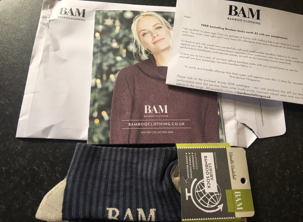 MendologistLisa's tweet photo. Direct marketing at its best from @bam_clothing this morning. Well constructed catalogue, luxury products and free socks. Thank you! https://t.co/5QnYtyH5FW