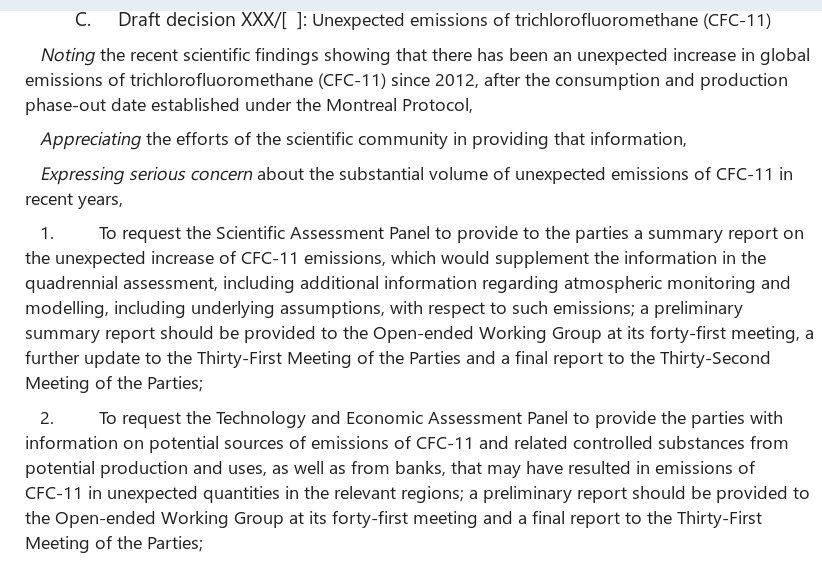 skukicaz's tweet photo. Decisiones #MOP30 #Quito sobre la base de la evidencia científica respecto del incremento de CFC-11 en la atmósfera (sustancia prohibida por #MontrealProtocol que destruye la capa de ozono) las partes resuelven lo siguiente: https://t.co/vGX8su8Wte