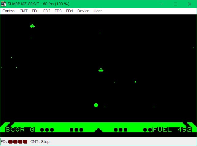 Takky I O 1980年10月号掲載のエンドレス スペースウォーズを打ち込みました Op画面のキャラグラの調整が非常に厳しかった メインは疑似３dのシューティングゲームです Ufoに照準を合わせて撃っていくという