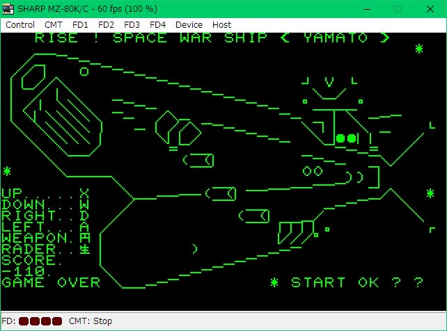 Takky I O 1980年10月号掲載のエンドレス スペースウォーズを打ち込みました Op画面のキャラグラの調整が非常に厳しかった メインは疑似３dのシューティングゲームです Ufoに照準を合わせて撃っていくという