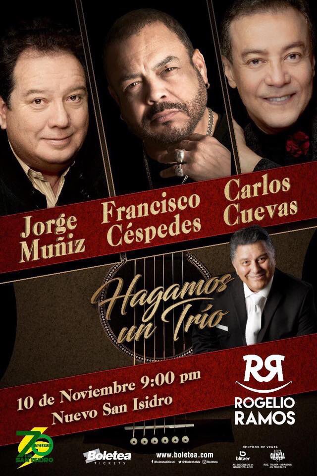 MI GENTE DE TORREÓN HOY TOCA #HagamosUnTríoTour <a href="/clubsanisidro/">Club San Isidro</a> celebrando 70 años <a href="/COQUEMUNIZ/">Jorge Muñíz G</a> <a href="/fpanchocespedes/">Francisco Pancho Céspedes</a> y yo mero 
Noviembre 10
9pm
Torreón Coahuila #Alegría🎉 <a href="/BoleteaMx/">Boletea</a>