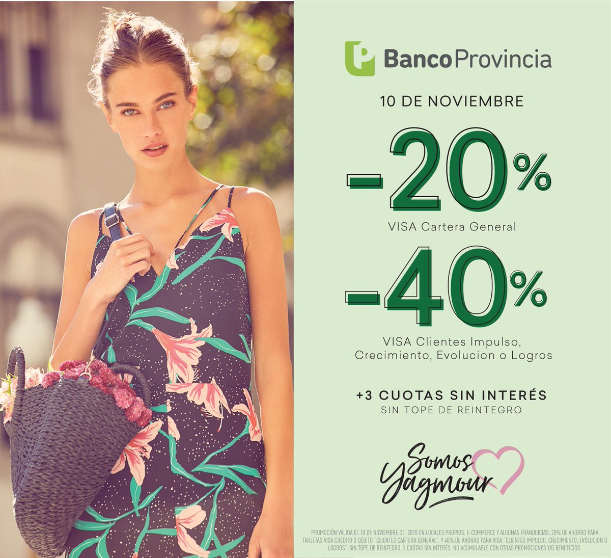 Disfrutá un fin de semana de #YGMoportunidades con Banco Provincia 💳
» 20% de dto. para clientes VISA Cartera General
» 40% de dto. Clientes Impulso, Crecimiento, Evolución o Logros
👉🏽 En locales YGM &amp; on-line: yagmour.com.ar