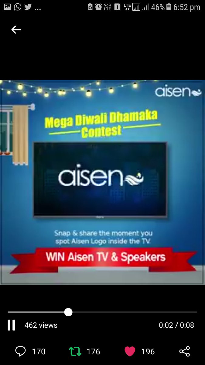 <a href="/aisenIND/">Aisen India</a> Here I again Spotted Aisen Logo 📺
#MegaDiwaliDhamaka <a href="/aisenIND/">Aisen India</a> 
❤💜💛💚💙
guys participate here &amp; stand a chance to win Aisen TV or speakers.
Join
<a href="/Radhaprakashgu1/">Radhaprakashgupta</a> 
<a href="/sgupta1208/">Sudhanshu Gupta</a> 
<a href="/Sagar14Naik/">Sagar Naik</a>
<a href="/THEMURTUZA/">⚡🌟 THE MURTUZA 🌟⚡</a>
<a href="/VHetal/">Hetal</a>