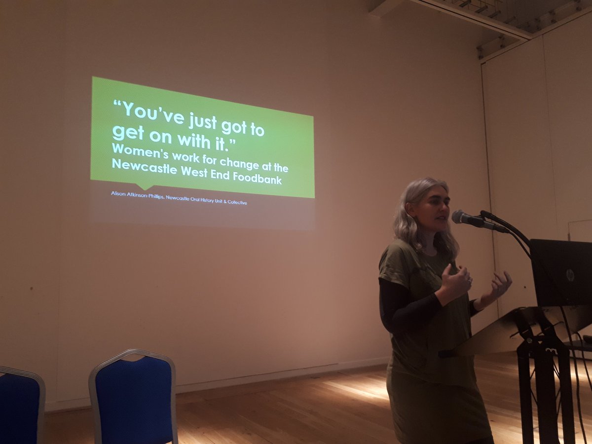 NCL_OralHistory's tweet photo. @Dralia_p Presents research undertaken with @SilvieFisch utilising oral history interviews with volunteers with the Newcastle West End foodbank, today at @WomenNcl #WomenWorkandActivism https://t.co/FD2cFbKMxx