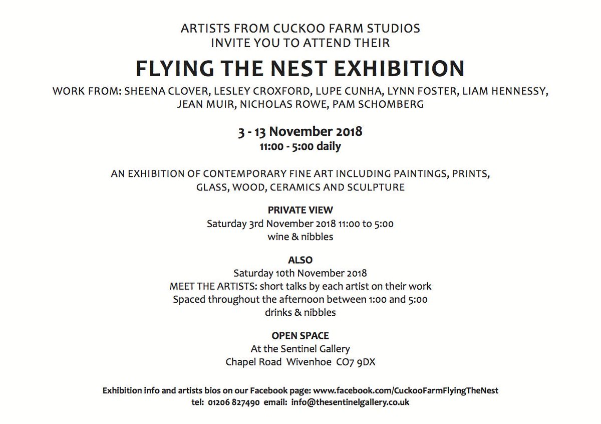 Cuckoo Farm: Flying The Nest (@flying_the_nest) on Twitter photo .@WivenhoeForum <a href="/WivenhoeConnect/">Wivenhoe Connect</a> we have a small program for talks this afternoon by some of the 8 artists currently showing their work in The Sentinel Gallery's 'Open Art Space'.
#art #craft #essex #wivenhoe .@WivenhoeForum <a href="/WivenhoeConnect/">Wivenhoe Connect</a> we have a small program for talks this afternoon by some of the 8 artists currently showing their work in The Sentinel Gallery's 'Open Art Space'.
#art #craft #essex #wivenhoe