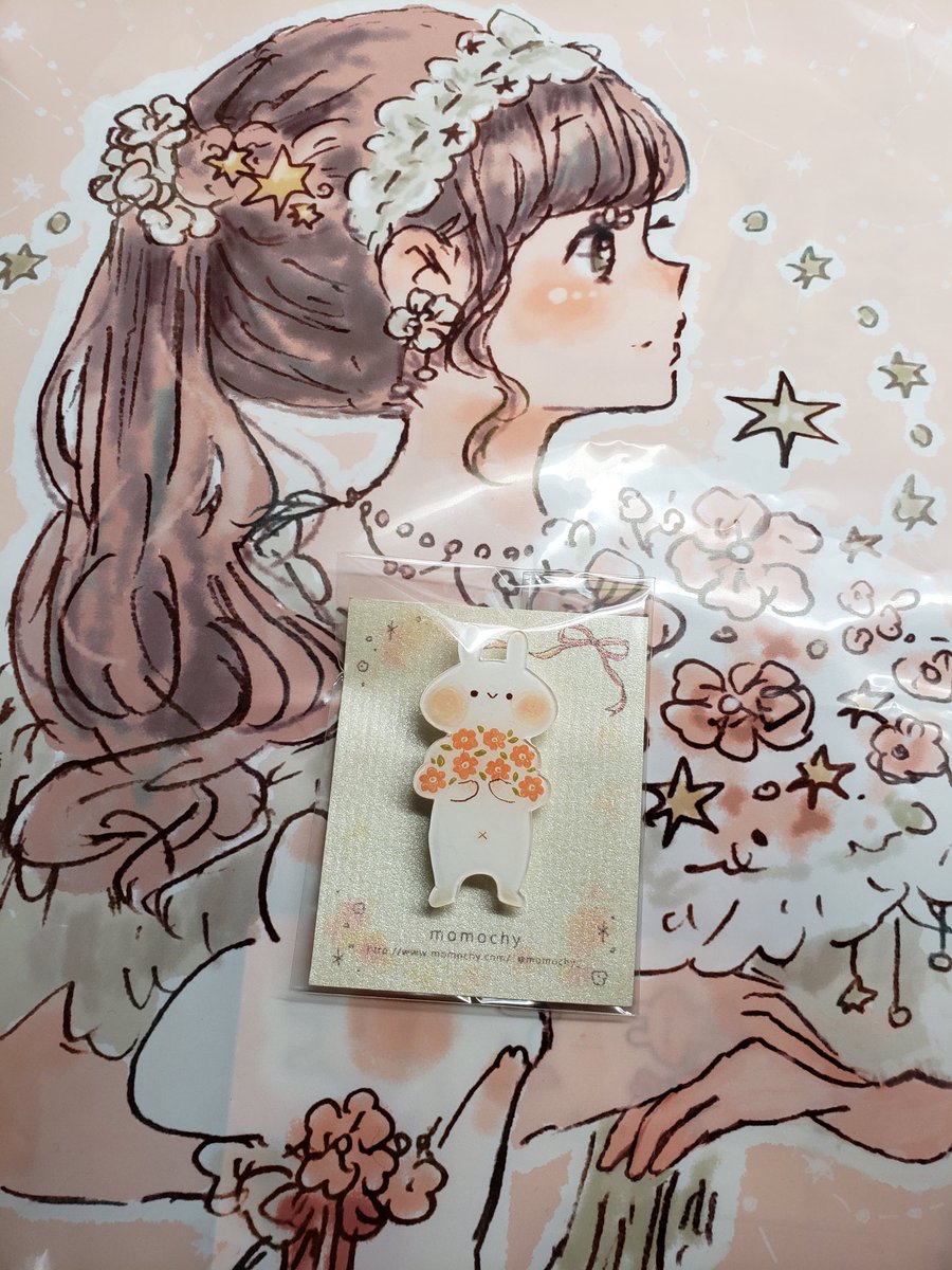 とすか 微動 در توییتر ももちーさん Momochy ふわふわ砂糖菓子のような可愛らしいイラストを描かれる方です 花束を抱えたうさぎ さんのブローチをお迎え ショッパーかわいいし スマホにももちーうさぎさん描いてもらったので スマホ開くたびに癒されるようになり