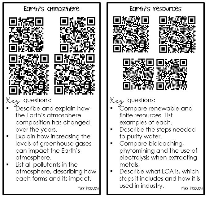 Reviewed QR codes for all AQA #chemistry trilogy topics, year 10 and 11. I laminate and use them as bookmarks. Pupils go over the clips/ websites from the QR code and then answer the key Qs for each topic. Inspired by @LessonToolbox . Feel free to ask for a copy 🙂