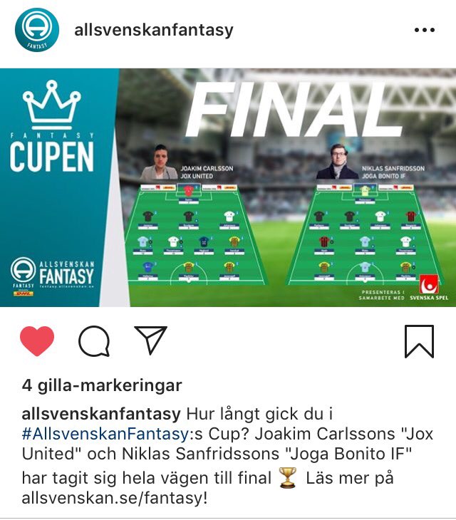 bollsurr's tweet photo. BOLLSURRS EGNA @joxcarlsson ÄR I FINAL I SVENSKA CUPEN! 🏆
Bollsurr önskar STORT lycka till! MOT GULDET! #fantasy #allsvenskan @allsvenskan @allsvenskanfantasy https://t.co/4wZ5KZRgCY
