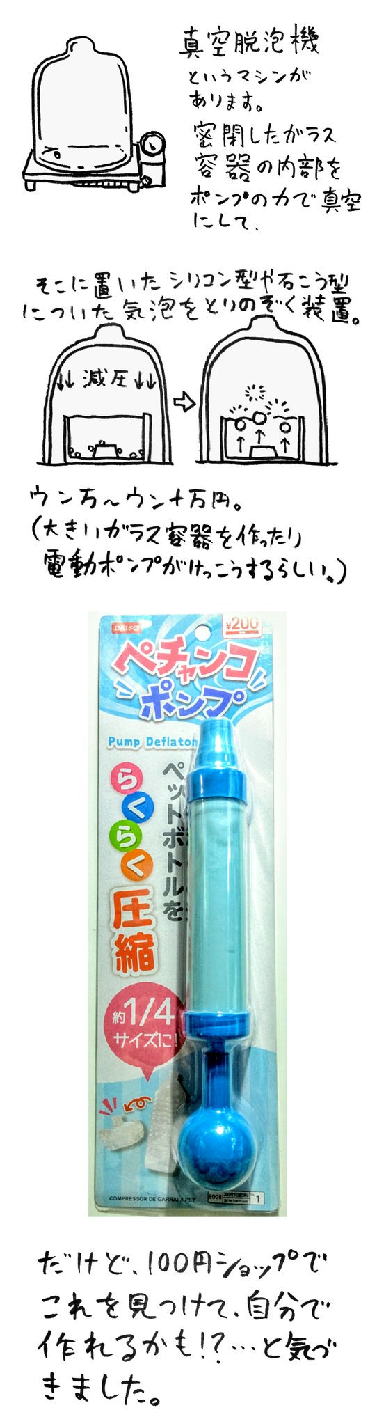 アストロ温泉鈴木 100円ショップで売ってるモノだけ 材料費500円の真空脱泡機の作り方です これさえあれば工作に限らず ご家庭で漬け物やづけマグロをつくるのもあっと言うまです T Co P6xaxnli4u Twitter