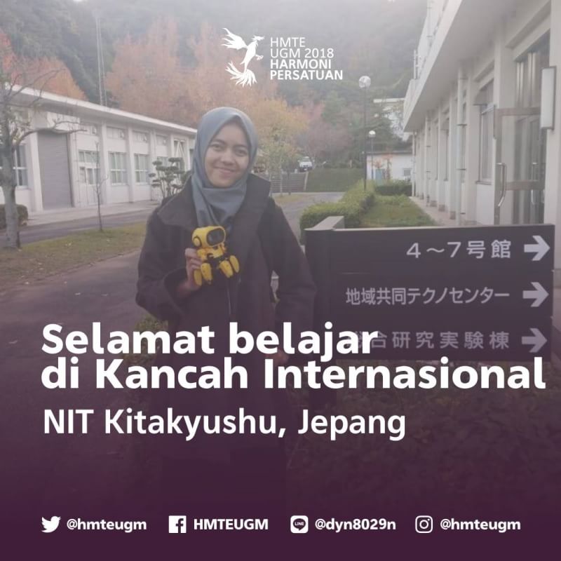 [DTE GOES TO JAPAN]

Selamat kami ucapkan kepada Enggar Dwi Nurhayati - DTE 2017 yang telah berhasil mewakili Prodi Teknologi Listrik SV UGM untuk melakukan Student Exchange ke NIT Kitakyushu, Jepang.