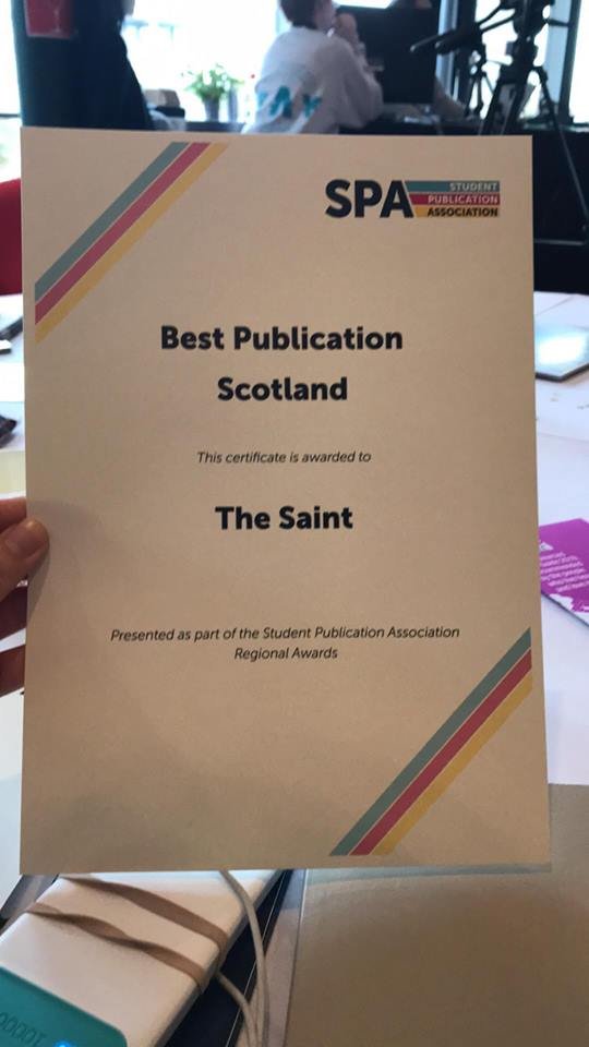 thesaintonline's tweet image. So... we've only gone and won the 'Best Publication' award at the @SPAJournalism Regional Conference! A tremendous testament to the team's work over the past 12 months! Oh yeah, and the small matter of @ThomasM_W picking up the 'Best Journalist' award as well. #thesaintsta