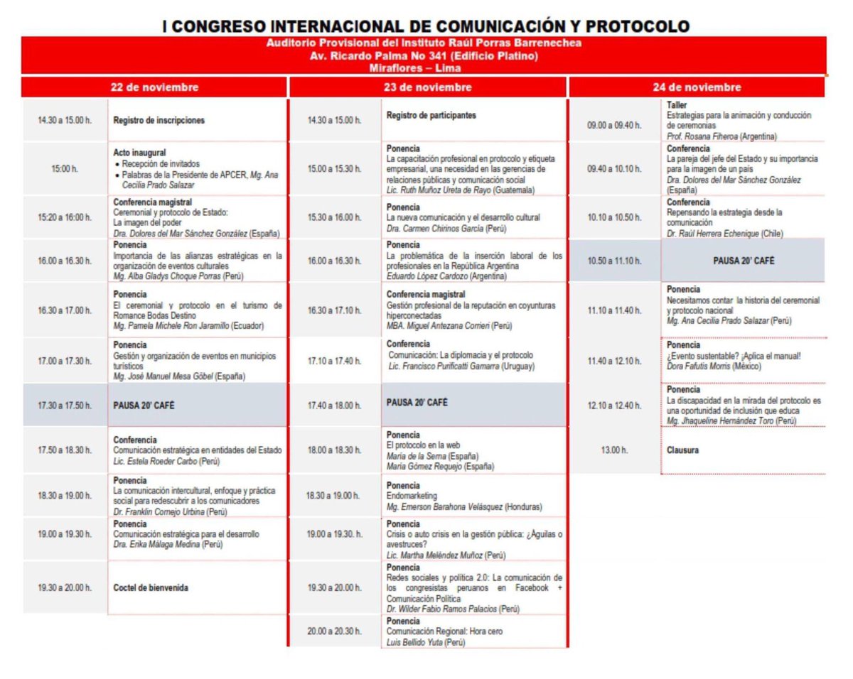 apcerprotocolo's tweet image. Les presentamos el programa del #CICYPLima 2018 serán tres días de mucha  #comunicacion y #protocolo las inscripciones estas abiertas, #eventos #ceremonial #Lima #Perú