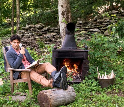 Up your wilderness game. Be warned thrice - as the saying goes - after building that fire in our reverse loop shawl cardigan. Hit the link in our bio to Shop the Outfit. #rewritingtheclassics #grayers