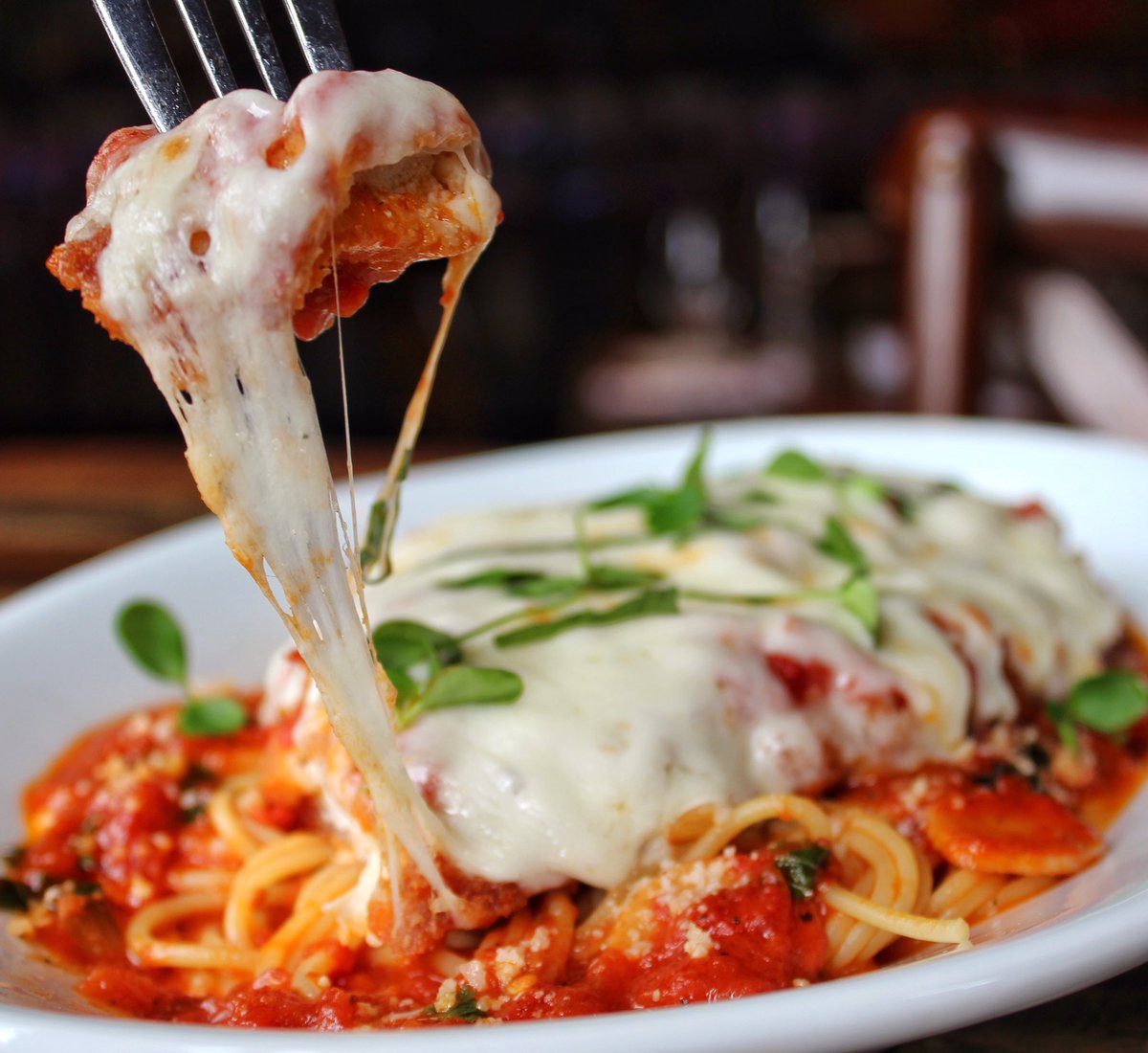 Chicken Parmesan over Spaghetti- yup, our new menu is bringing you the classics! bit.ly/2AYAgO4