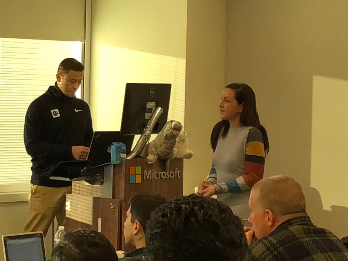 susanlennon's tweet image. ⁦@melihubb⁩ and ⁦@matthewjbailey1⁩ giving a presentation on Teams, for their mock non-private to save baby seals. Great job guys! #SPSDC