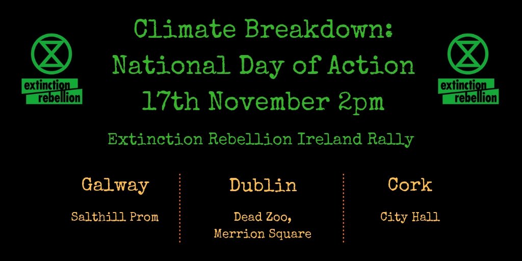 Climate Breakdown - National Day of Action 17th of November

Dublin: facebook.com/events/4878343…

Galway: facebook.com/events/2959959…

Cork: facebook.com/events/2903942…

#ClimateActionNow #AicseanAeráideAnois