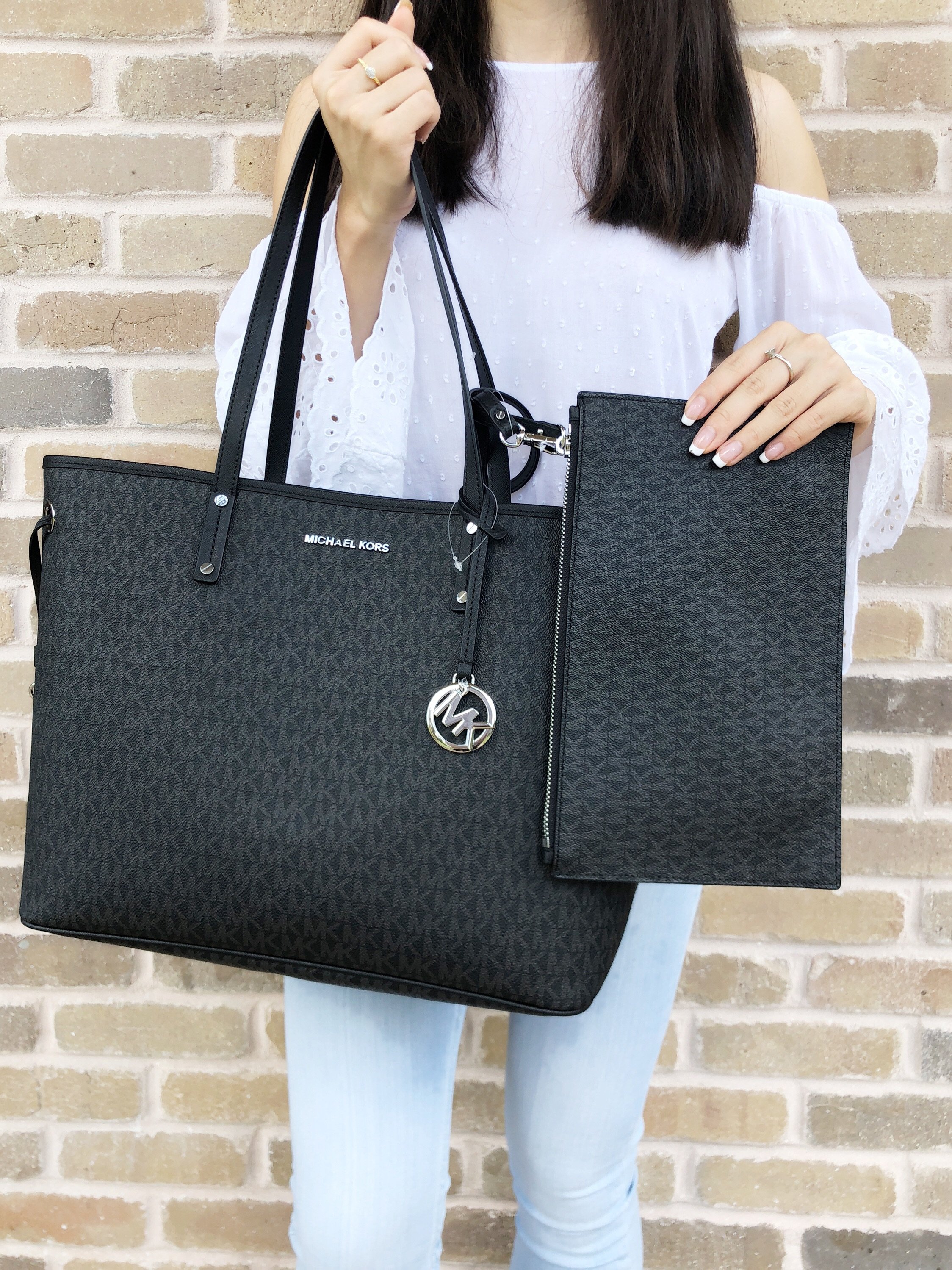 Michael kors jet set online travel large drawstring tote black