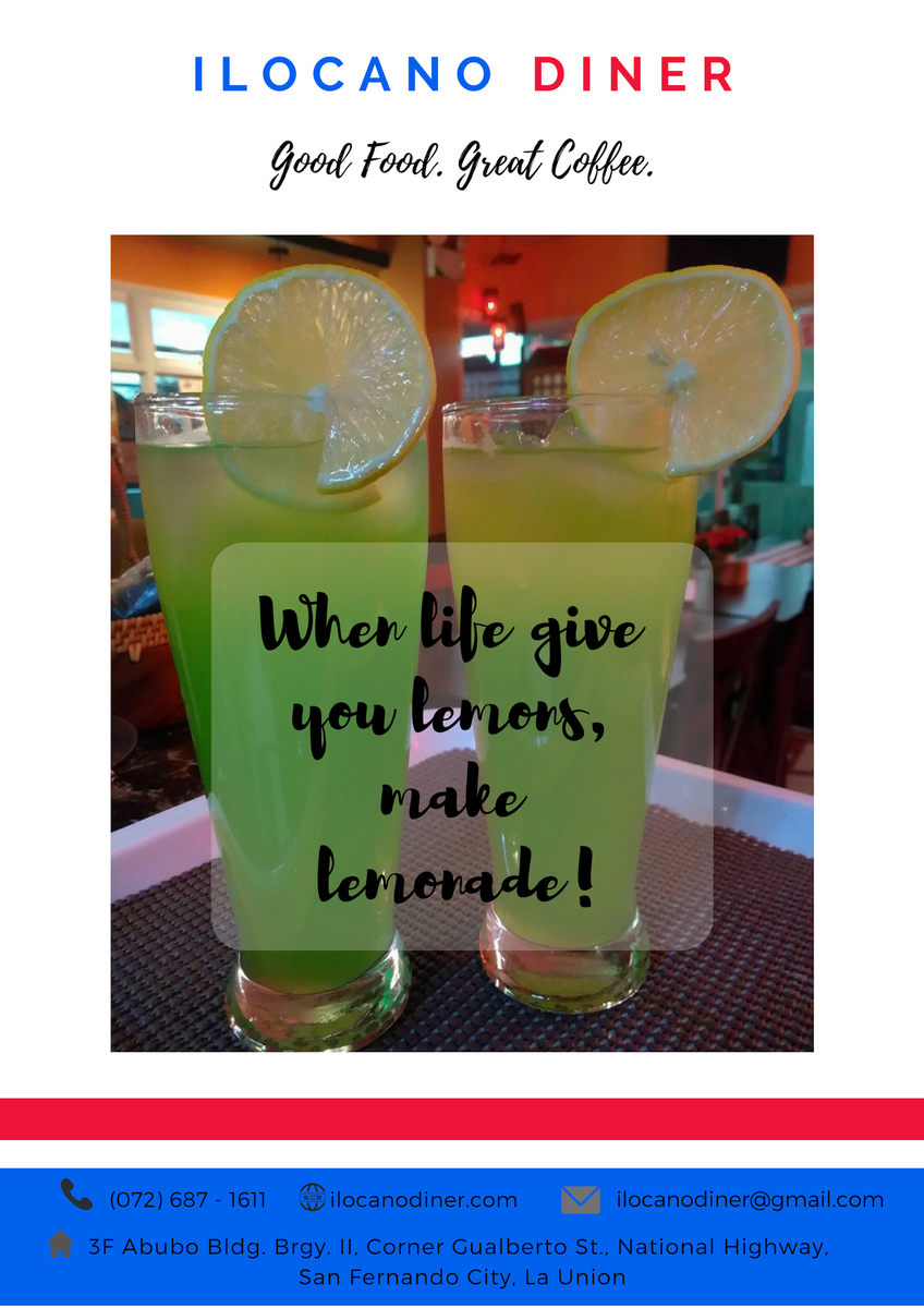 IlocanoD's tweet photo. Head out to Ilocano Diner and try our flavored lemonades. You can choose green apple, passion blood orange, blueberry, watermelon, raspberry and strawberry flavored lemonade. See you everyday! https://t.co/jFORWB9Hkh