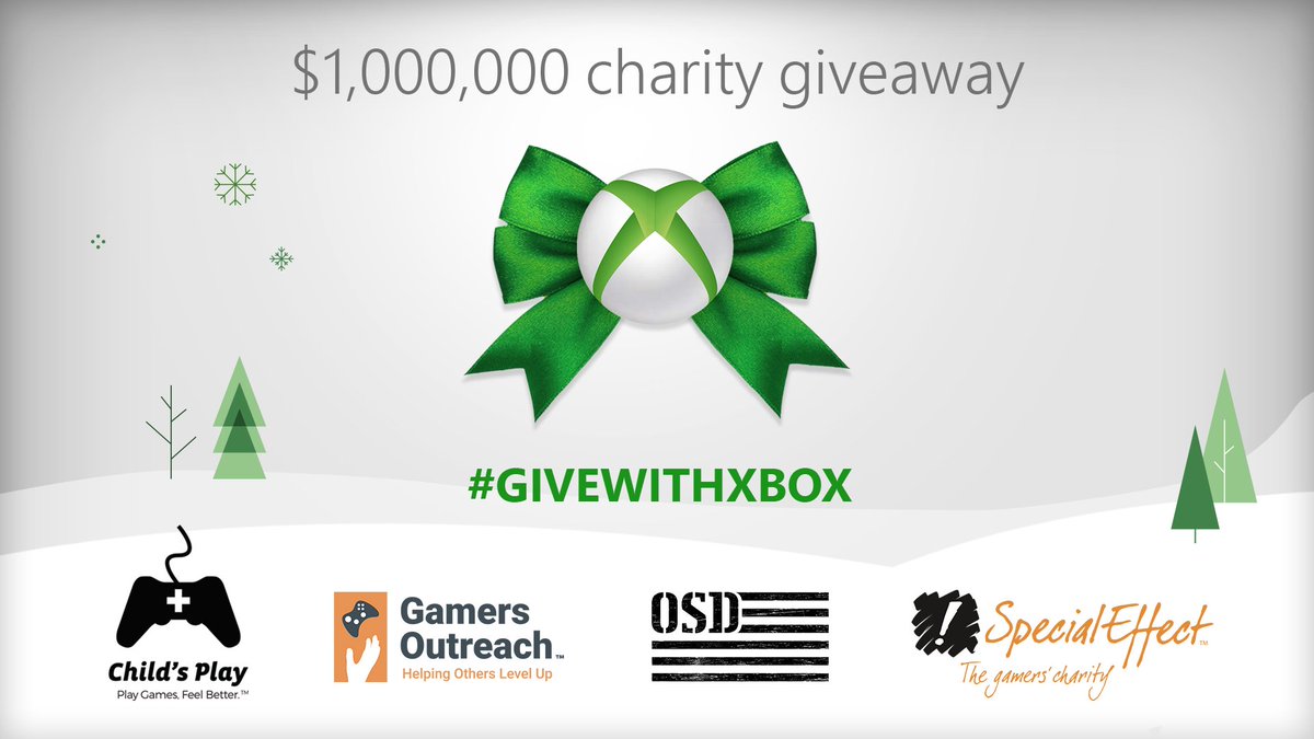 You can help give the joy of gaming!
📸 Take a photo that shows what ‘gaming together’ means to you.
📣 Share on Twitter, Facebook or Instagram.
👊Tag with #GiveWithXbox.
🎁 For every photo #Xbox will donate $5 in Xbox products–up to $1M to four charities!
xbx.lv/2AZsrbj