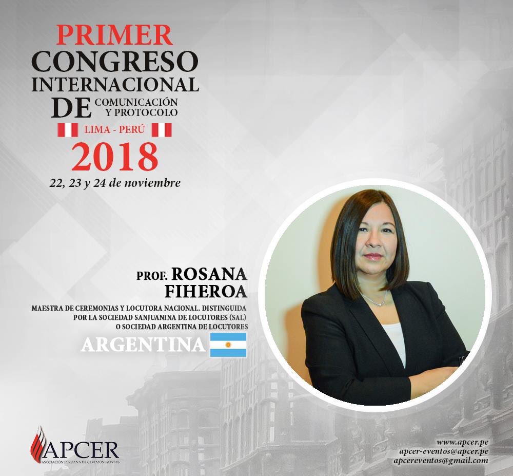 apcerprotocolo's tweet image. Ponente internacional
Locutora y maestra de ceremonias del Gobierno de San Juan. #CICYPLima #comunicación #protocolo #eventos #Lima #Perú @RosanaFiheroa