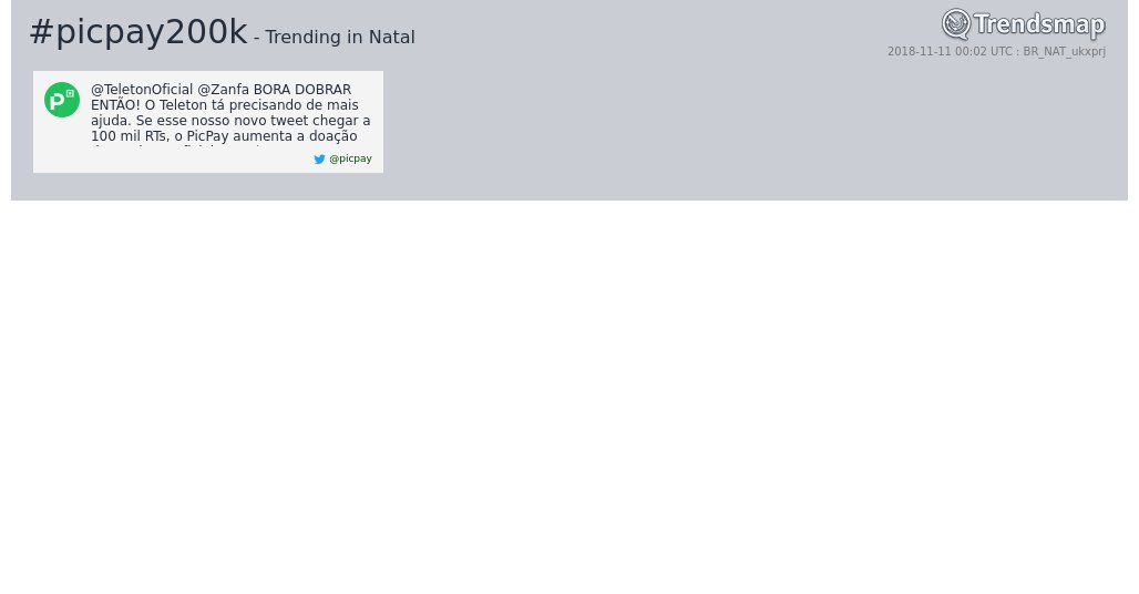 #picpay200k é tendência em #Natal

trendsmap.com/r/BR_NAT_ukxprj