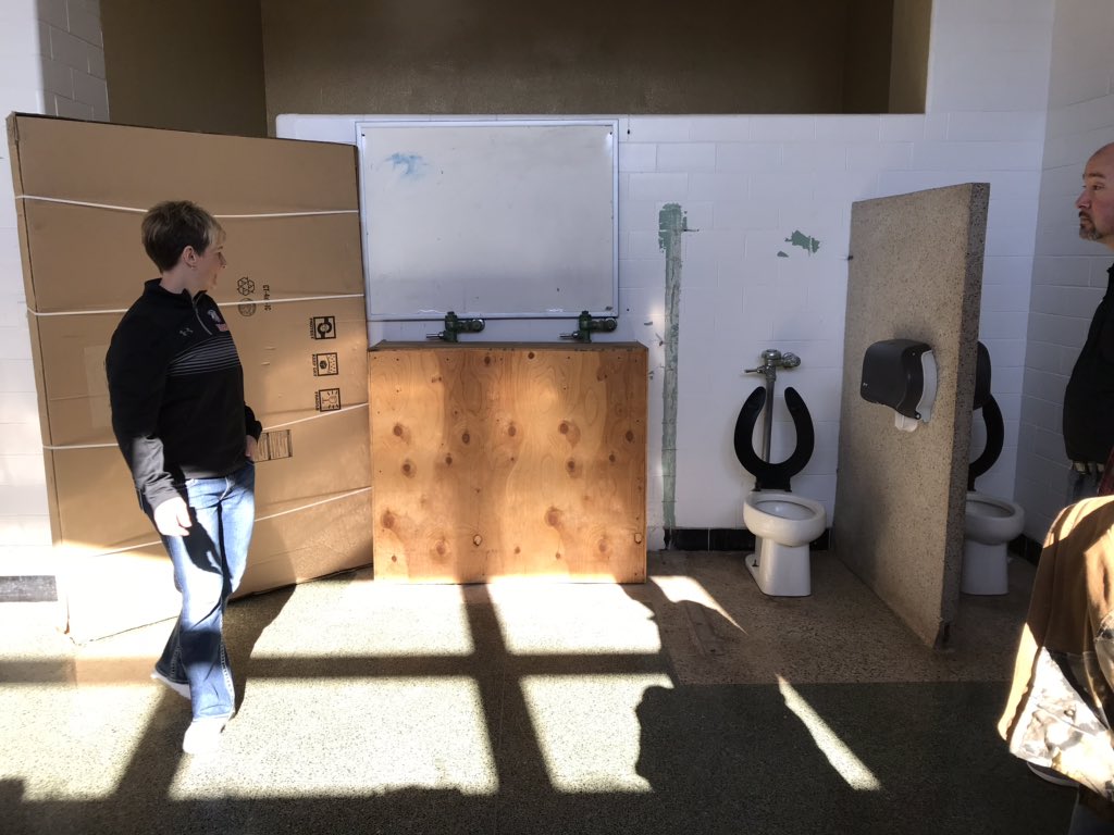 IWHSraiders's tweet photo. Many were shocked to see the condition of our locker rooms where there are no quick &amp; easy fixes. Due to asbestos, simply removing the broken urinals would cost approx. $93,000! #iwhsraiders https://t.co/qpdbEPnPBL