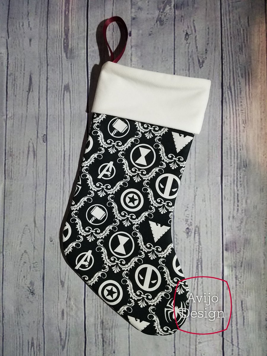 Donation items are now in my #etsy shop: Damask Marvel Holiday Stocking etsy.me/2JTjsex #housewares #homedecor #black #christmas #white #marvel #holidaystocking #decorations #damask