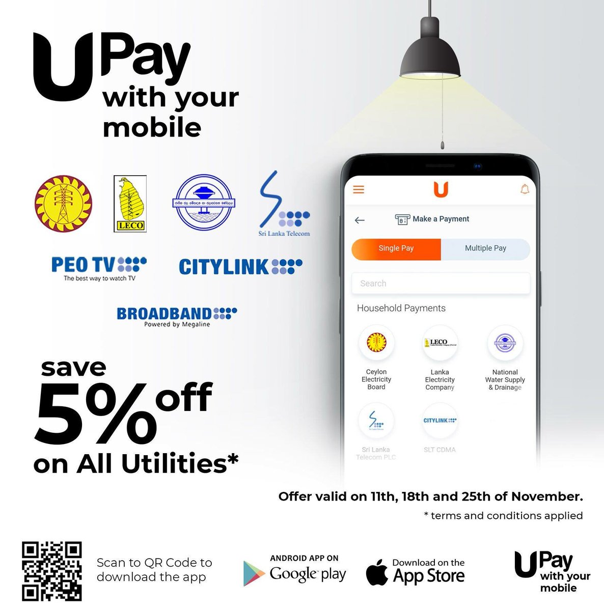 Upay On Twitter Stay On Top Of Your Utility Bill Payments With Upay Pay All Your Ceb Leco Water And Slt Bills In Mere Seconds Through Your Smartphone Utilities Electricity Slt Lka