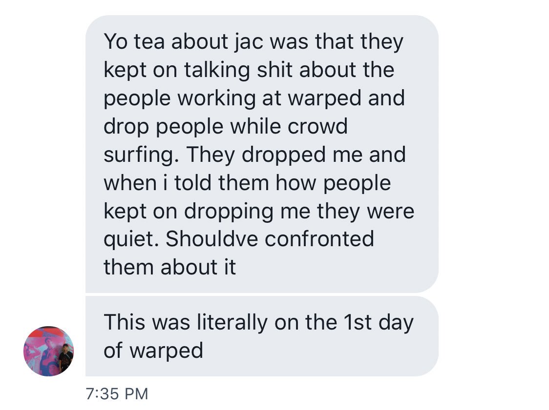 they will get physically violent with fans, shove their way to the front of different lines and even drop crowdsurfers but go on to complain about crowdsurfers getting dropped