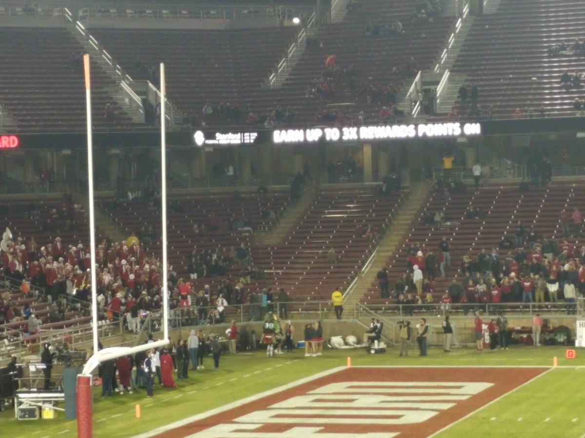 Stanford student section at a recent intro CS lecture vs. the last home football game of the year.