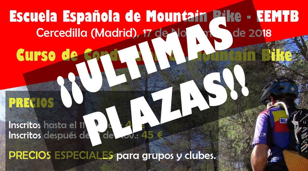 EscuelaEMTB's tweet photo. ¡Ultimas plazas! para el Curso de Conducción del próximo sábado 17 de Noviembre en Cercedilla, impartido por la Escuela Española de Mountain Bike. ¿Te lo vas a perder?
Infórmate o inscríbete aquí: https://t.co/08DHc1KHaY
#EEMTB #EscuelaEspañolaMTB #CursoConduccion #Cercedilla https://t.co/LPF5N9dgWu