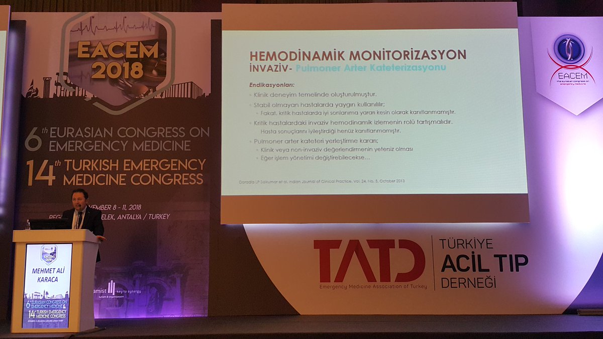 Dr Mehmet Ali Karaca Pulmoner arter kateterizasyonu endikasyonları @EACEM2018 @TrTATD @karacama #EACEM2018 #resusitasyon #resuscitation #EmergencyMedicine #acil