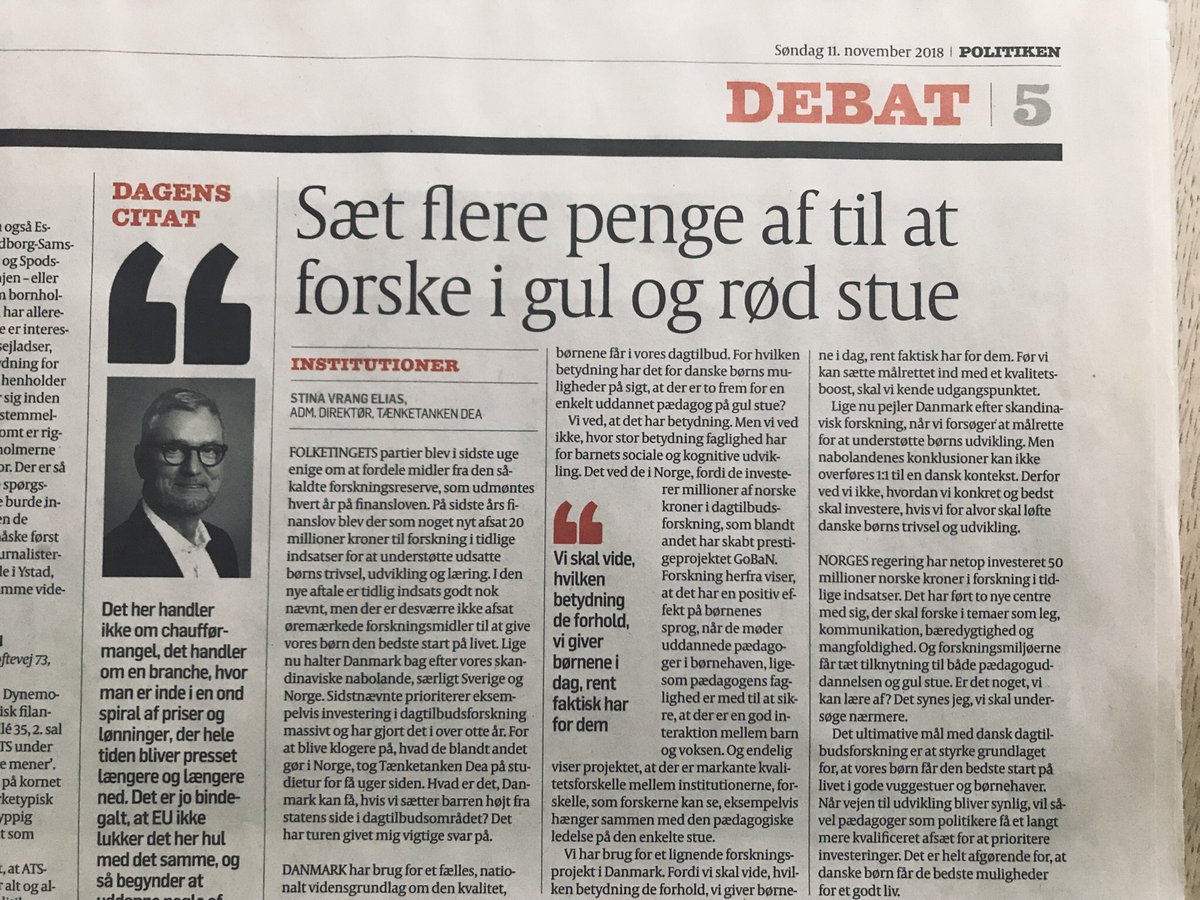 StinaVrangElias's tweet image. Vi har brug for et dansk vidensgrundlag om dagtilbudskvalitet. 2 vs 1 pædagog: hvad er forskellen? Praksisnær forskning gir @kommunerne mulighed for at investere rigtigt, @ucdk for at styrke pæd.udd. Målet er gladere, stærkere børn. Men vi ska vide mere, før det sker #bhvchat