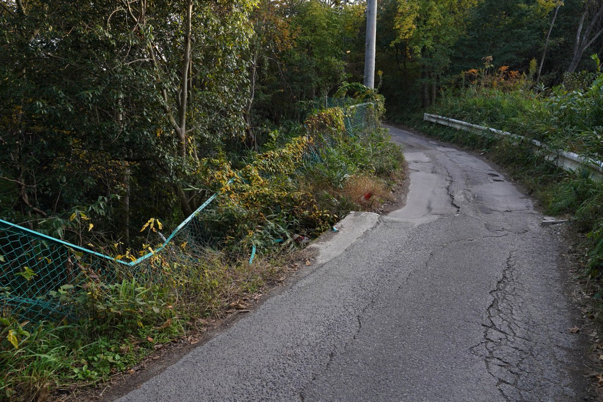 roadsterRF's tweet photo. 【#1  国道308号 矢田丘陵区間の問題点】
国道308号の榁木峠を越えて県立矢田自然公園辺りの区間に走行上危険な箇所があります。写真のフェンスは数年間このまま放置されたままで、一車線の凸凹隘路ゆえ、後退をされる方、初めて酷道走行される方は十分注意してください。
#国道308号 #榁木峠 #酷道 https://t.co/QXBpDuTsGc