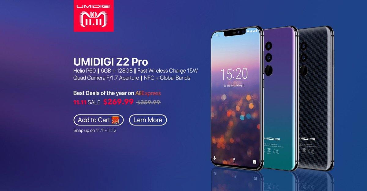 umidigi's tweet photo. $90 Off😍 6.2” FHD+ Full-Screen, Helio P60 6GB+128GB, F/1.7 16MP+8MP dual camera, 18W cable/15W wireless fast charging. #UmidigiZ2Pro now is on 11.11 sale just $269.99 at UMIDIGI official store on AliExpress!
Buy now👉https://t.co/uJJ58SnEbK
#UMIDIGI #BEST1111 #AliExpress https://t.co/xCYo0RosJV