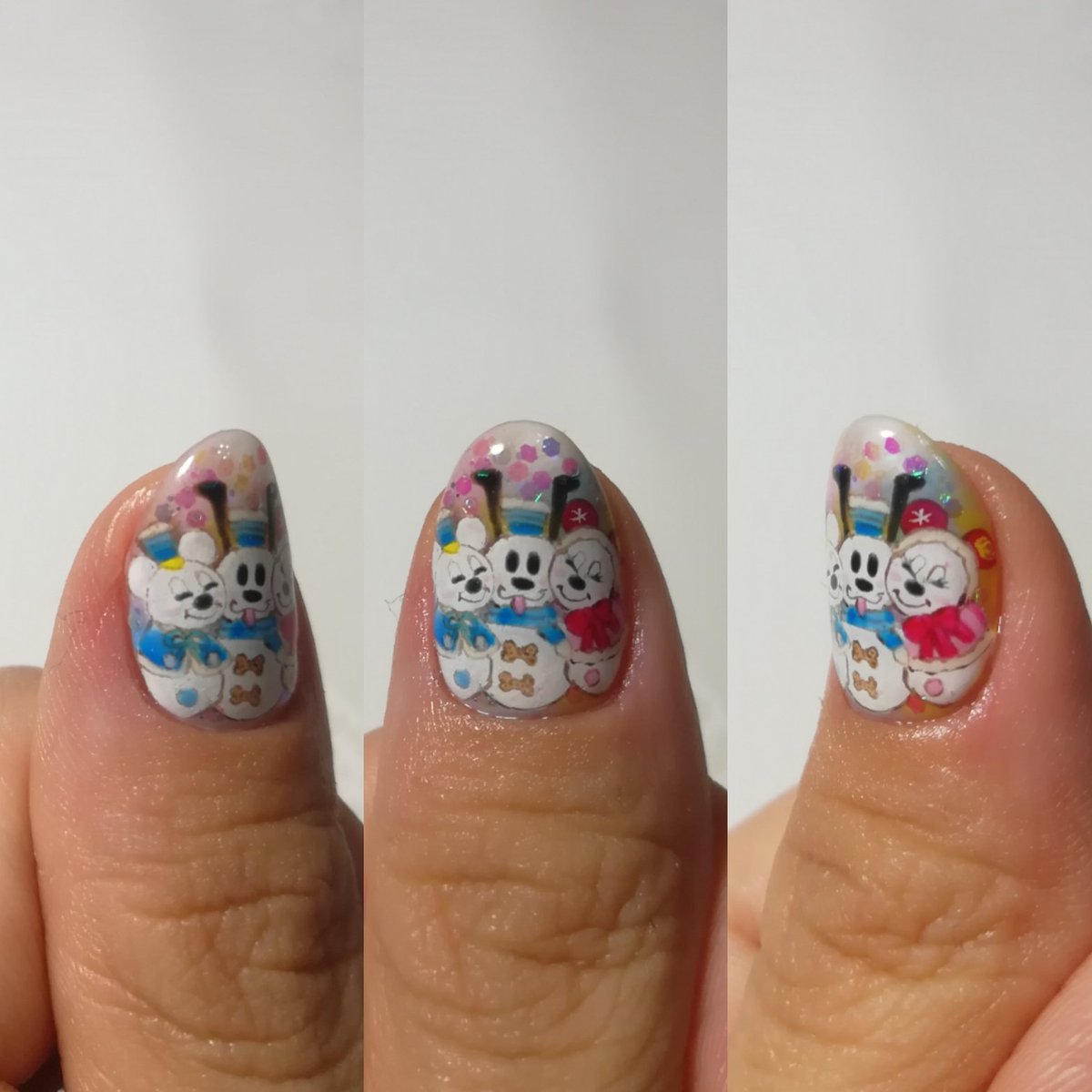 Hisae Nail ディズニークリスマスネイル もう早々にクリスマス クリスマスといえばディズニーイメージ強い 今のところ行く予定ないけど とりあえずマイクリスマスネイルのスタートはこれで W ｳﾑ ネイル 痛ネイル アート 模写 ディズニー