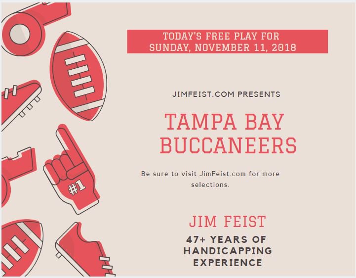 JimFeistSports's tweet photo. Sunday Free play on Bucs, Nov 11, 2018 #freeplay, #sportsbetting, #jimfeist https://t.co/WzioIqgEol