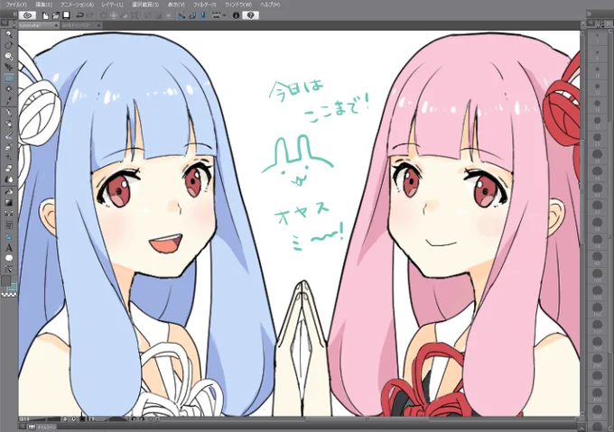 琴葉姉妹のらくがきをしてたらこんな時間に;
完成したら全体をのせます(たぶん)オヤスミ～! 
