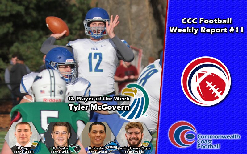 #CCCFB: It's time for our final CCC Football Athletes of the Week! Tyler McGovern and @SalveAthletics came away with a big win on Saturday to close out the season. McGovern was named the Offensive Player of the Week:
http://cccathletics.com/sports/fball/2018-19/releases/FBAOTW11 …
#d3fb