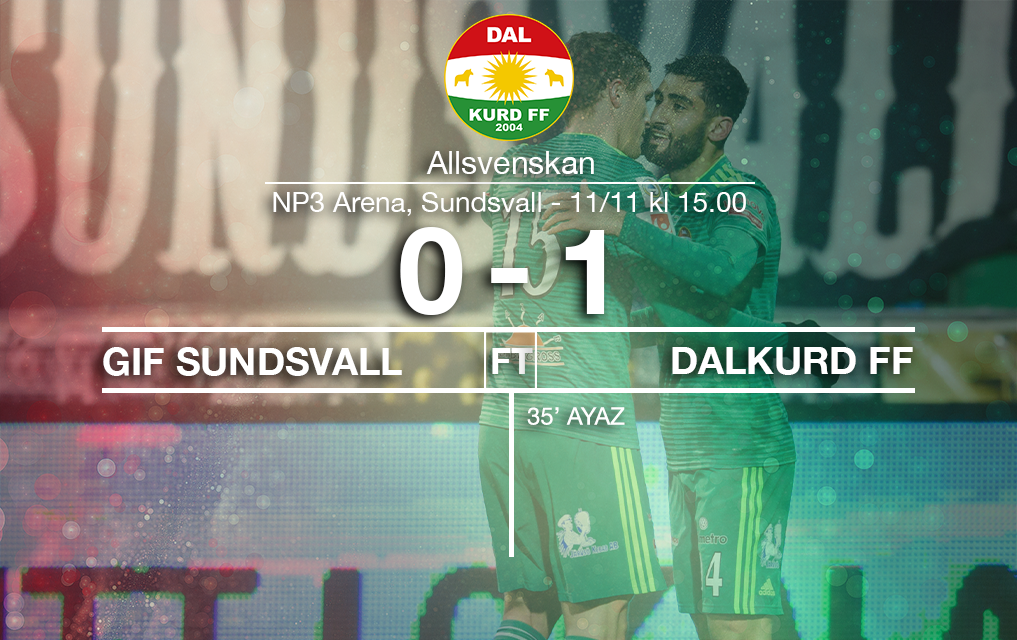 Det är slut på NP3 Arena i Sundsvall. Vi vinner med 1-0, men det räcker tyvärr inte till ett allsvenskt kval. Vi tar nya tag i Superettan nästa säsong. Vi vill tacka alla som har följt oss under säsongen.

#DalkurdFF #Allsvenskan