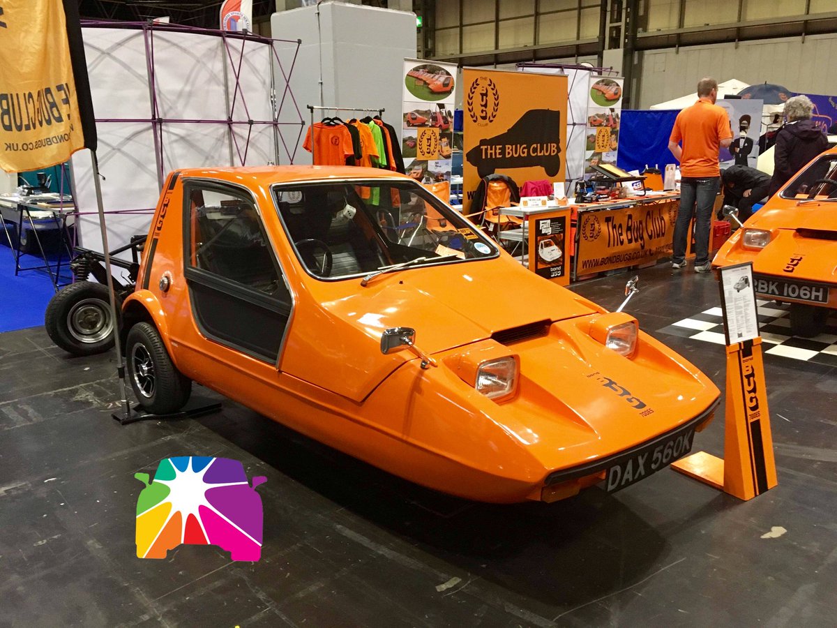 AutomotivePride's tweet photo. Loving ‘The  Bond Bug’ at The NEC Classic Car Show 2018 this weekend where there is  a classic for everyone. @ClassicMotorNEC @Lancaster_Ins    #necclassiccarshow #classiccars #automotivepride #automotivepridelgbt #gayclassics #lgbt  #thebondbug #reliant #orangecar #threewheelers https://t.co/xBkKCd2ysV