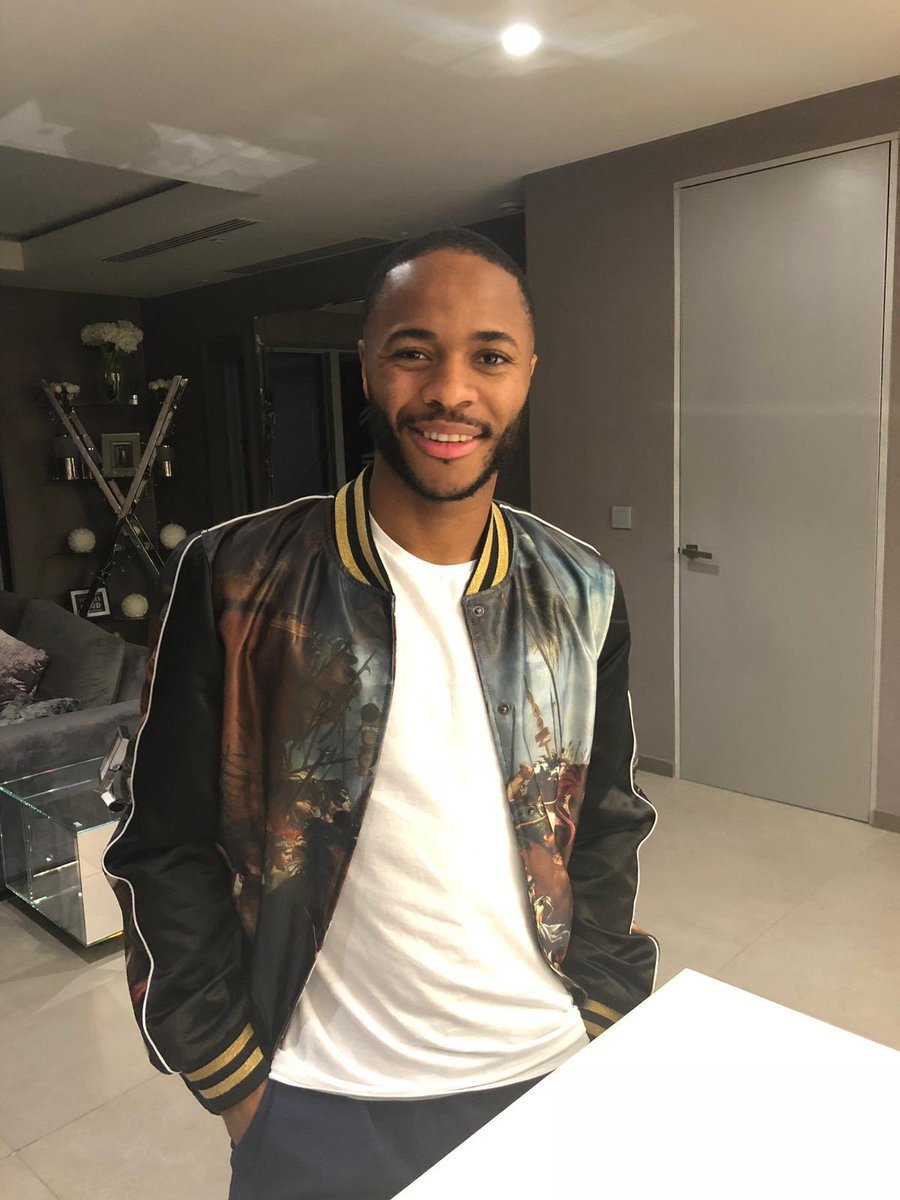 boohooMAN's tweet photo. MAN like @sterling7 wearing our sateen printed bomber 🔥 #BeTheMAN 

Tell you what, follow @boohooMAN RT and like this tweet and if Sterling scores in today’s #ManchesterDerby we’ll giveaway this bomber to one lucky winner 👏 #Competition #MCFC #MUFC https://t.co/CN3wn99qpd