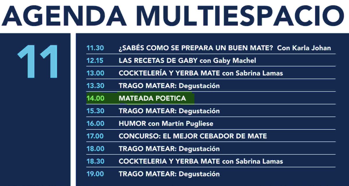Hoy estaremos a las 14 hs en el Multiespacio de #Matear2018 pero dá para pasar el día, habrá más actividades y propuestas marcadas por la calidad, creatividad y el compromiso matero!🇦🇷
#MateadaPoetica

<a href="/sabrinalamas/">sabrina lamas</a> <a href="/GabyMachel/">gaby</a> <a href="/SommelierdeMate/">KarlaSommelierdeMate</a> <a href="/Martin_Pugliese/">Martín Pugliese</a> <a href="/FeriaMatear/">FeriaMATEAR  🇦🇷</a>