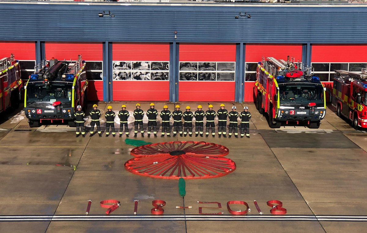 To mark 100 years since the end of #WW1, our Fire Service created a unique poppy at Gatwick this morning. #ThankYou100