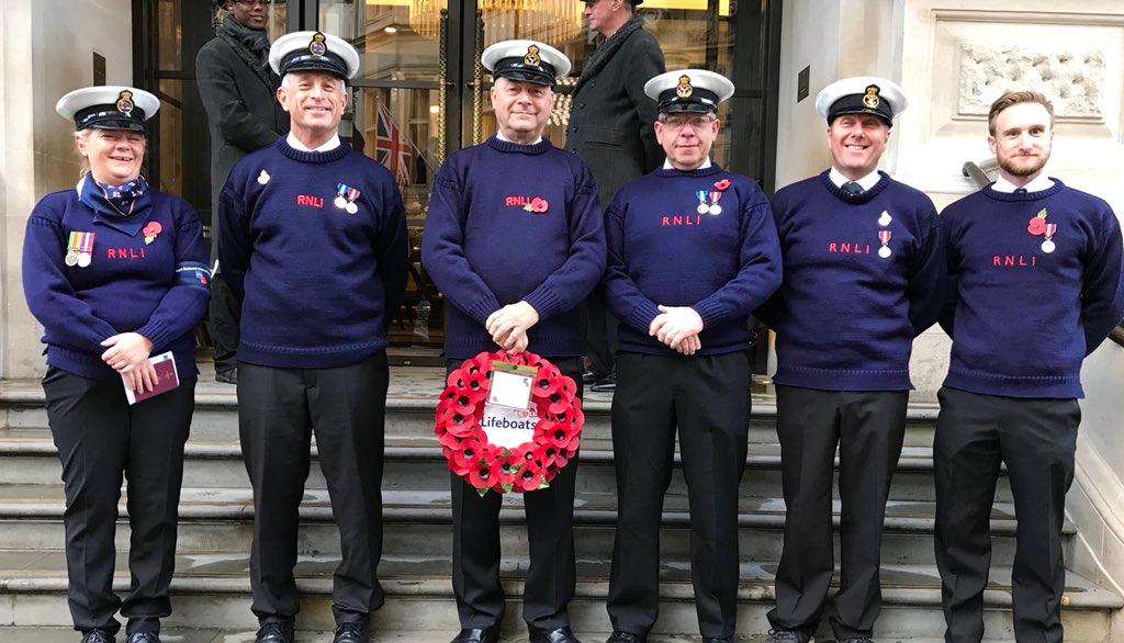 Proud that RNLI crew from across the UK and Ireland are in attendance at the Cenotaph this morning to mark #ArmisticeDay100