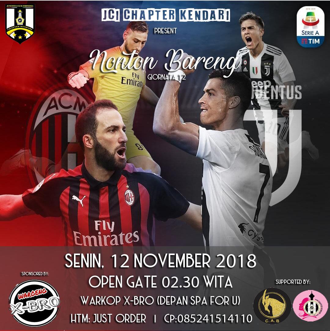 📣 Nobar Serie A Gio 12
⚽ JUVENTUS FC vs AC MILAN
🔽 All Juventini,Member or Non Member
📅 senin : 12 November 2018
🕗 Open Gate : Pukul 02:30 Wita
📍 Warkop : X-Bro (Depan Spa For U)
💵 Wajib order
👕 All About Juventus
📲 Cp |085241514110 Divisi Nobar