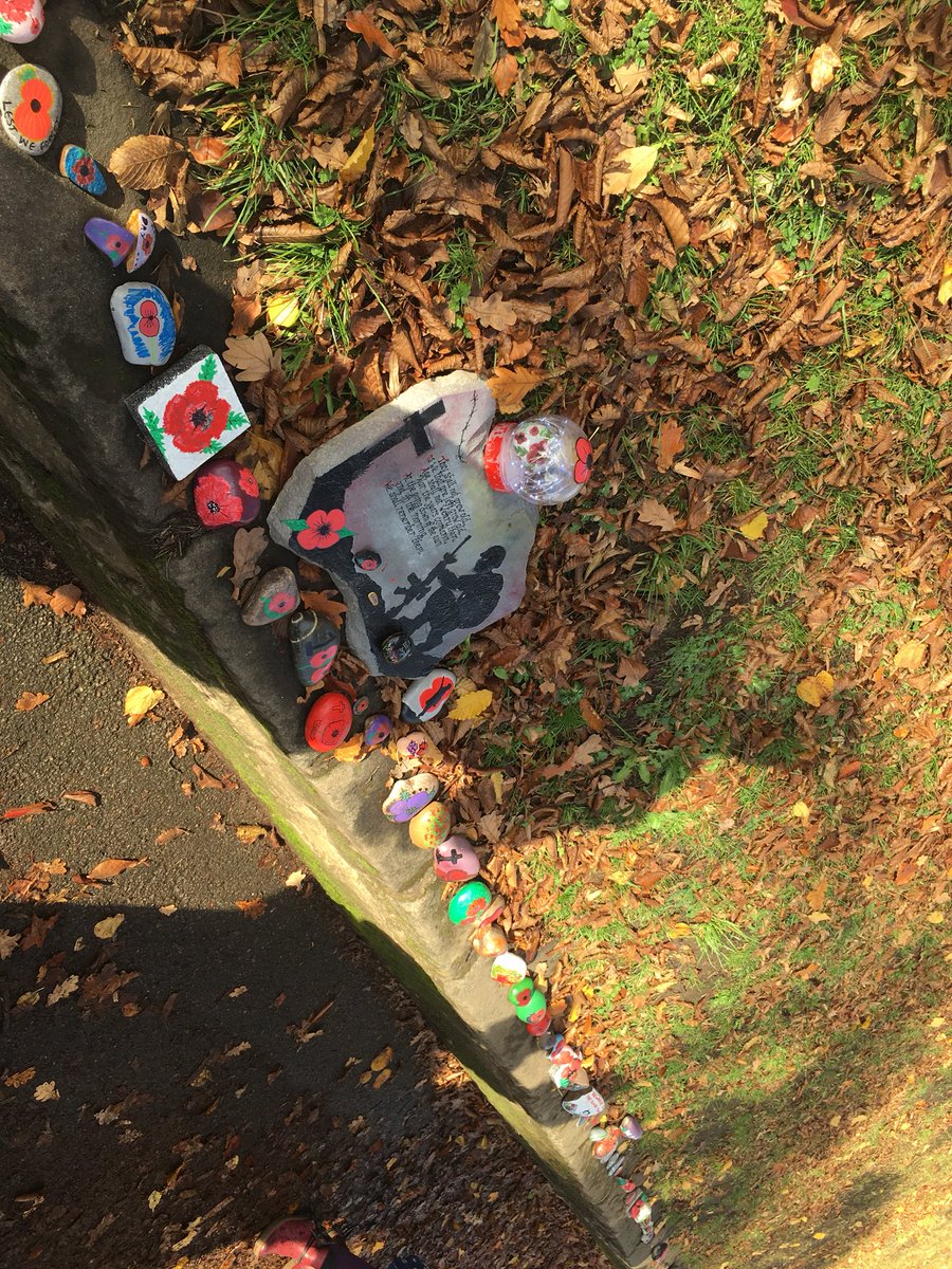 fredgrindrod's tweet photo. After a thoughtful and poignant #remembrance service in #Bournville this morning - it was a delight to find this month’s #bournvillerocks on the village green #Bournvilleremembers https://t.co/ixr7OGZxKs