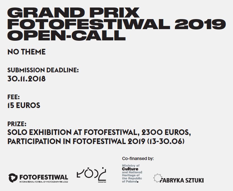 You can win:
✨ 10.000 PLN (~2300 Euro),
✨ exhibition during Fotofestiwal Lodz 2019 (over 20.000 viewers),
✨ slideshows during the Fotofestiwal and other international photography festivals - Fotofestiwal's partners.
Submissions till 👉 2️⃣/1️⃣2️⃣/2️⃣0️⃣1️⃣8️⃣.
facebook.com/events/3051568…