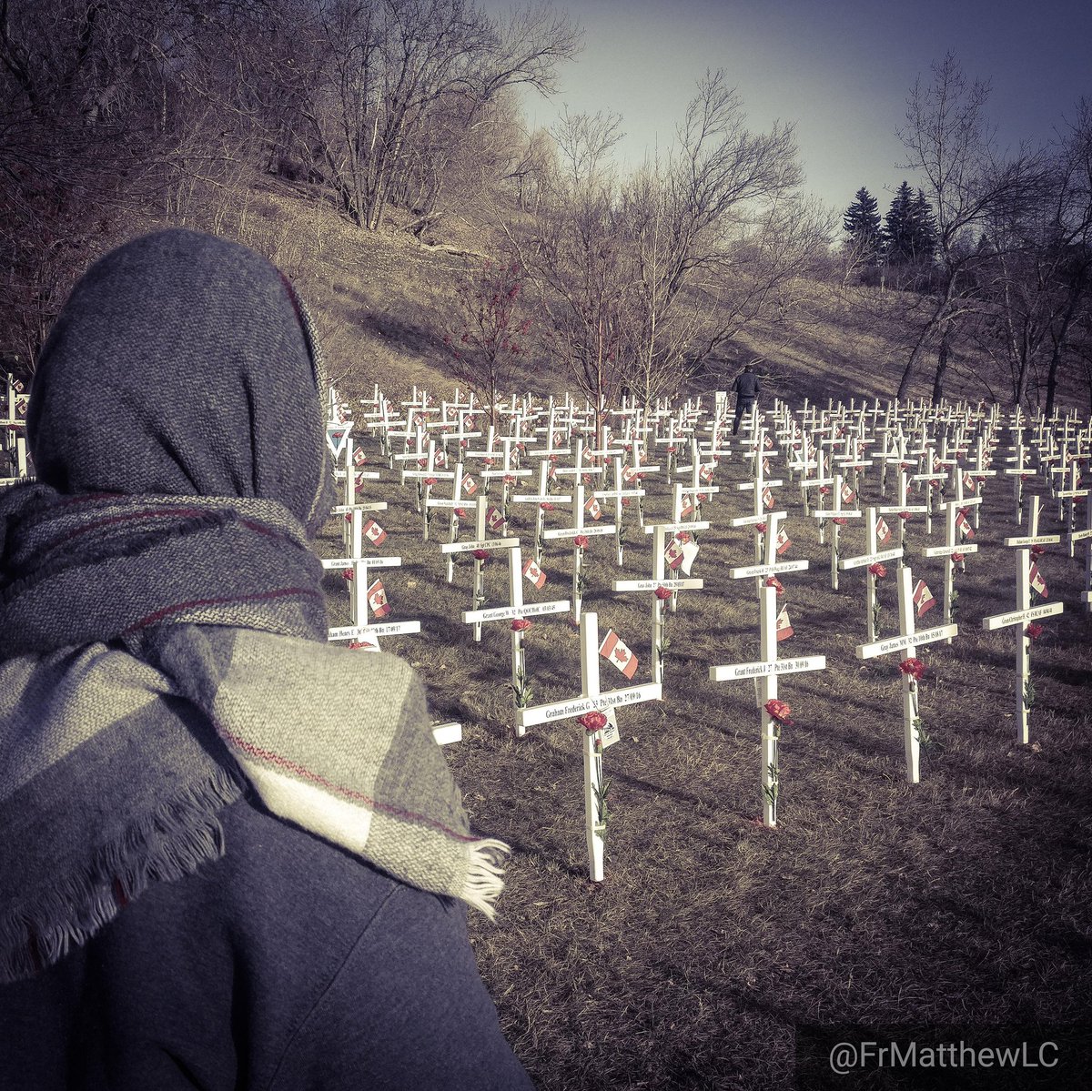 FrMatthewLC's tweet photo. In Flanders fields the poppies blow
Between the crosses, row on row,
That mark our place; and in the sky
The larks, still bravely singing, fly
Scarce heard amid the guns below.

We are the Dead. Short days ago
We lived, felt dawn...
#ArmisticeDay100 #RemembranceDay https://t.co/bSFh64zDtC
